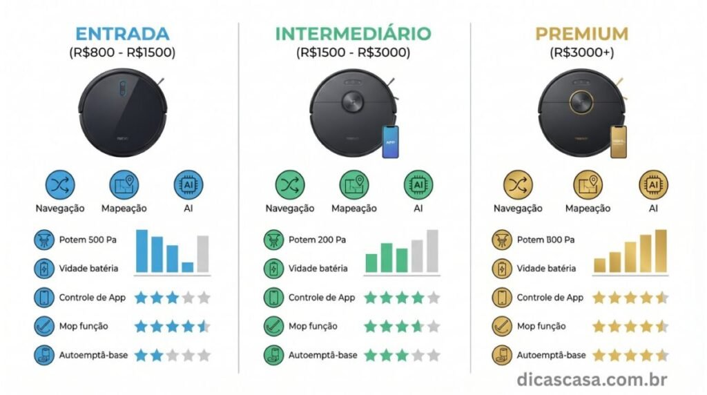 Comparativo de modelos de robôs aspiradores 2026