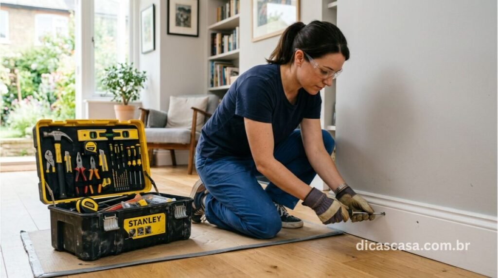 Pessoa usando kit de ferramentas para fazer reparos em casa