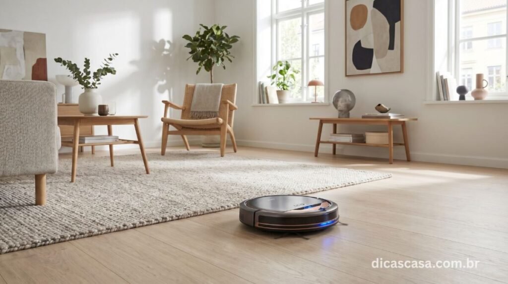 Melhor robô aspirador de 2024 limpando sala de estar