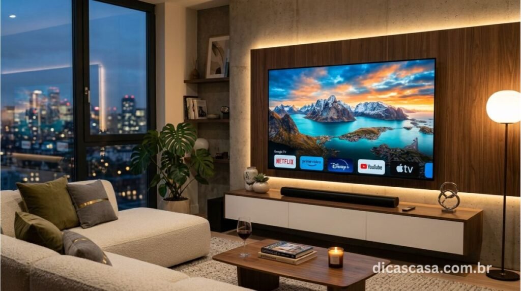 Melhor Smart TV de 2026 em sala de estar moderna e sofisticada