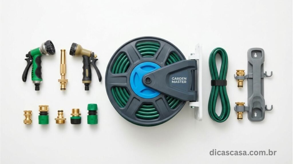 Acessórios essenciais para mangueira de jardim como esguichos e conectores
