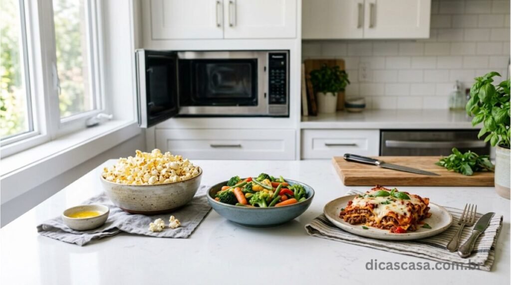 Alimentos preparados no micro-ondas de forma prática e rápida