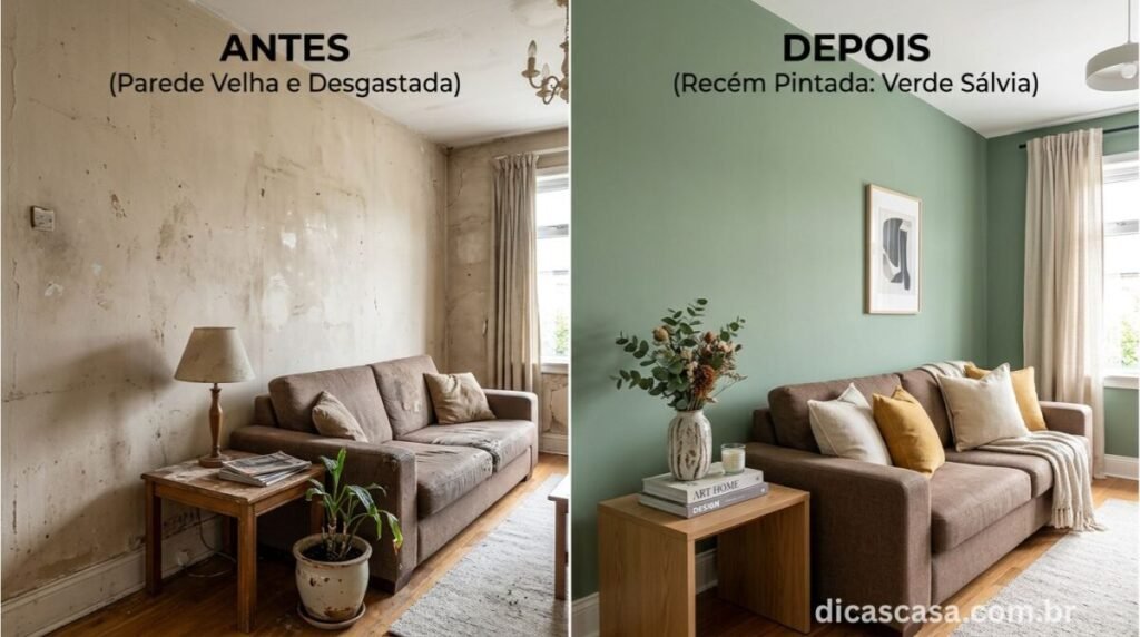Antes e depois da pintura de parede com tinta de qualidade