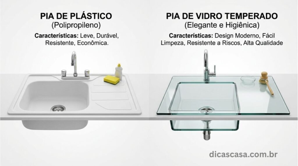 Comparativo entre pia de plástico e pia de vidro em 2026