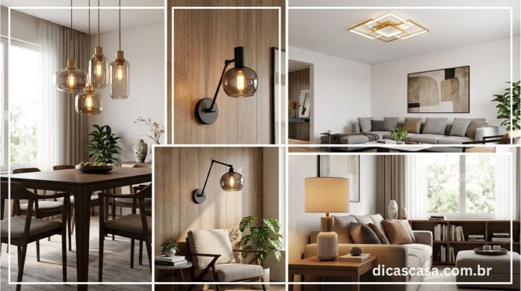 Diferentes tipos de luminárias para sala de estar moderna