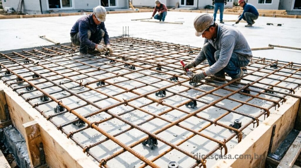 Armação e concretagem de laje residencial